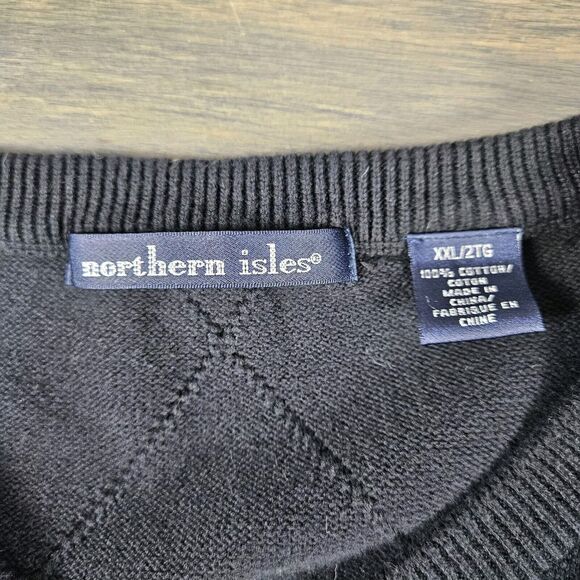 Vintage Northern Isles Mens 2xl XXL Argyle Black Cotton Sweater Grandpa Dad - Picture 3 of 6